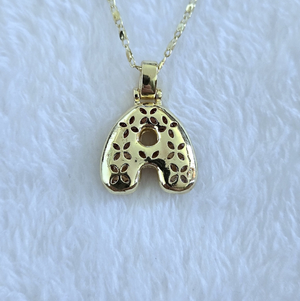 Gemelli👭 Puffy Pave Cubic Zirconia💎 Letter "A" Initial Pendant Necklace - Picture 12 of 15